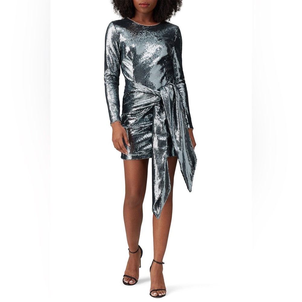 Toccin Gun Metal Metallic Sequin Mini Dress Long Sleeve Size 6